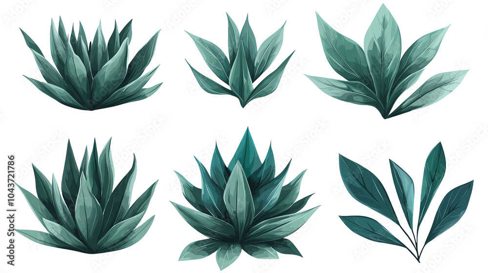Fototapeta premium Various green plants on a white isolated background. transparent background