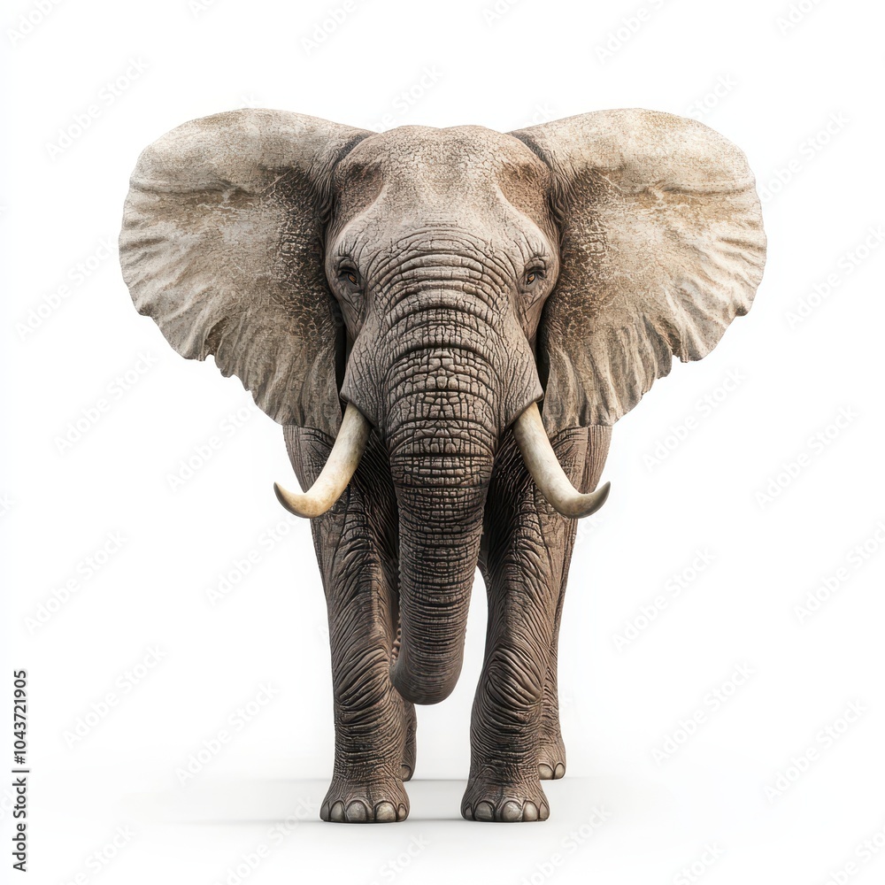 Fototapeta premium Elephant standing forward, white isolated background