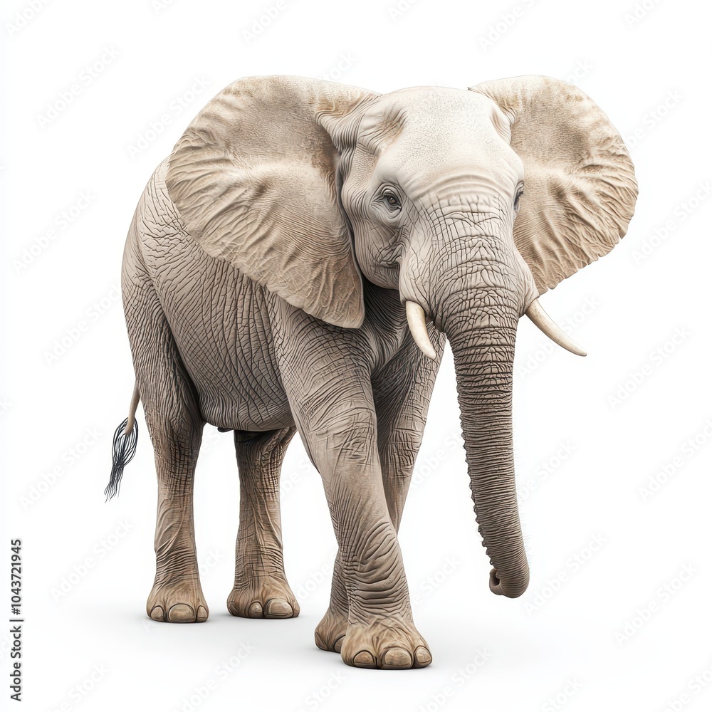 Fototapeta premium Elephant standing gracefully, white isolated background.