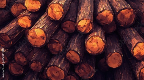 A stack of brown hued logs photo