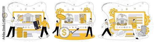 Money management vector illustration. Financial reports unfold like roadmap, guiding businesses to their economic destinations In technological symphony, money management is melodic note financial
