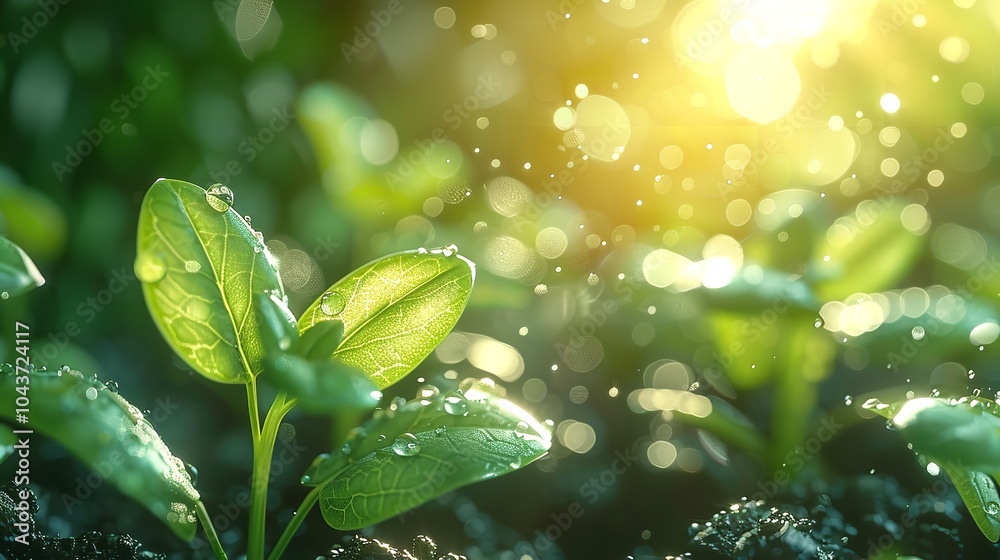 Close-up of young green sprouts in a field illuminated by the warm sunlight, creating a serene and lush landscape, AI Generative. Close-up of young green sprouts in a field illuminated by the warm sunlight, creating a serene and lush landscape, AI Generative.