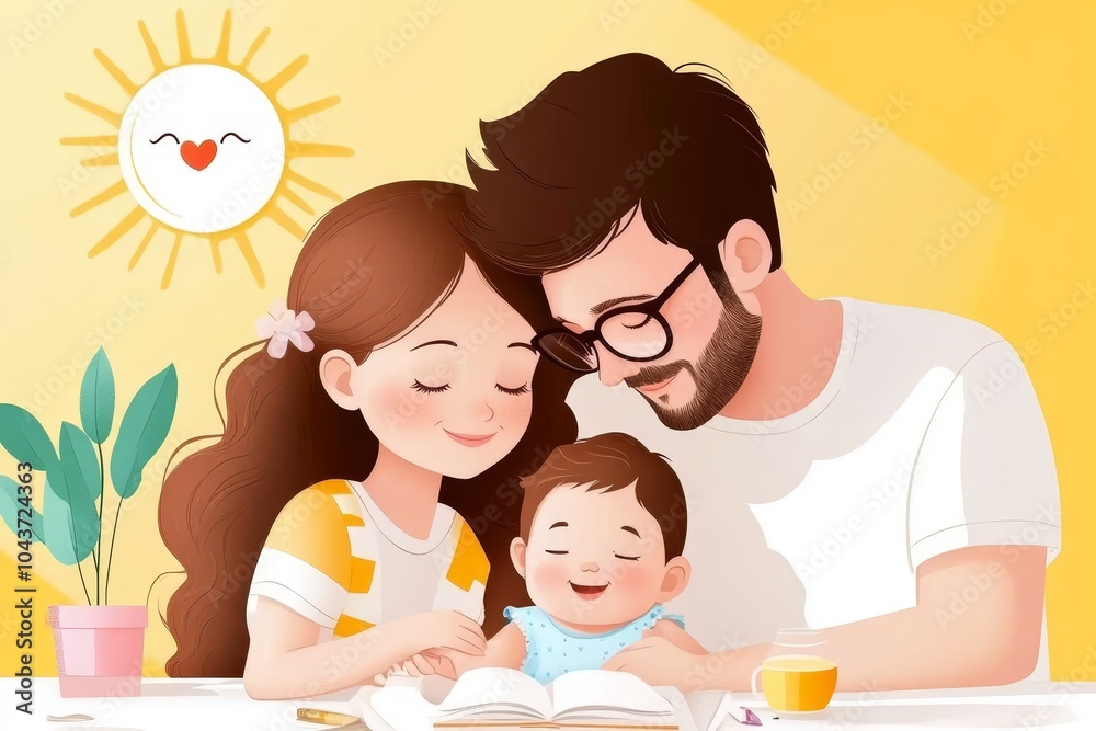 Joyful Family Bonding Moments with Baby in Bright Atmosphere Joyful Family Bonding Moments with Baby in Bright Atmosphere