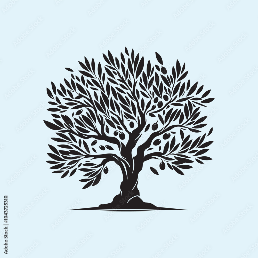 Naklejka premium Editable Black Olive Tree Silhouette Vector Illustration with Transparent Background