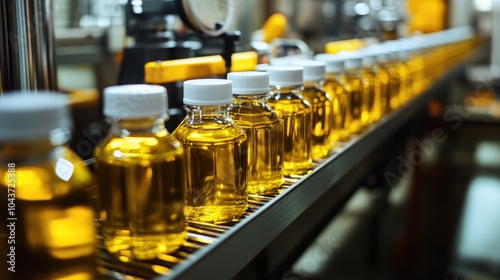 Wallpaper Mural Automated bottling conveyor line for olive oil in a beverage production facility featuring modern computerized industrial machinery for vegetable oil production Torontodigital.ca