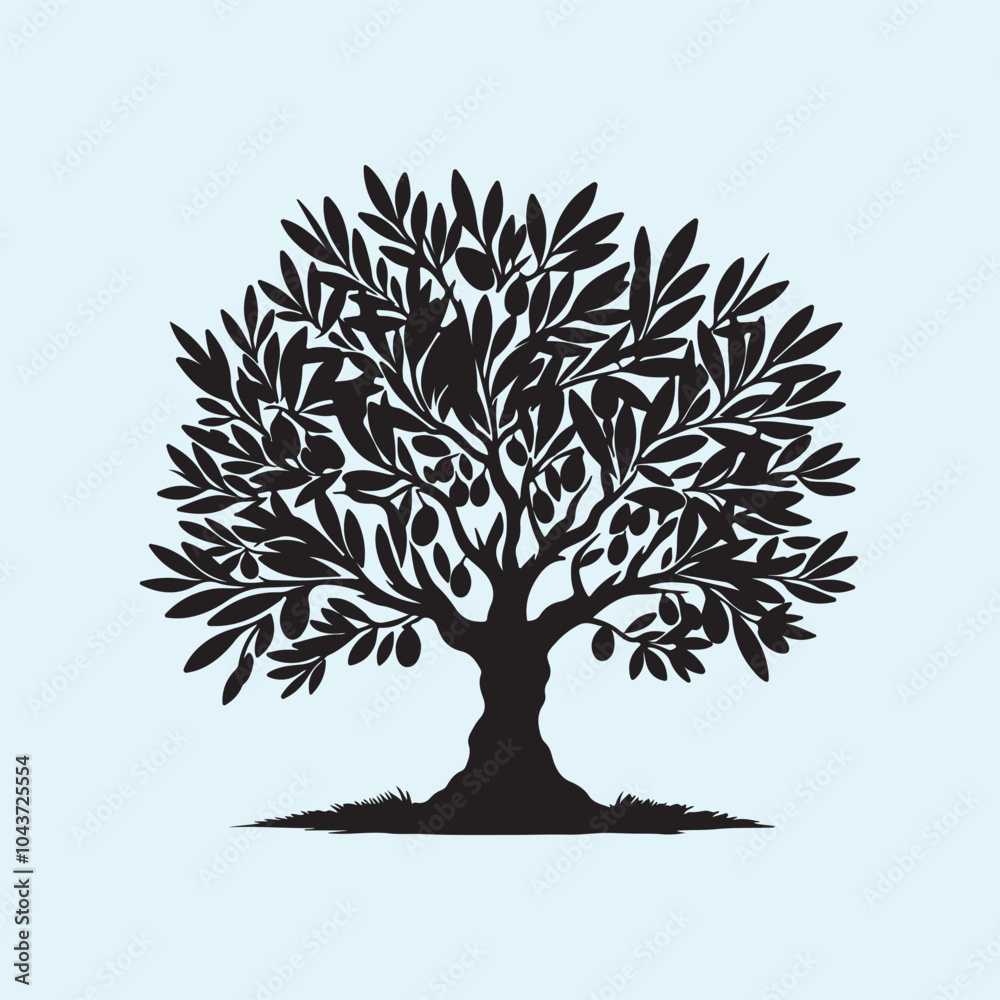 Obraz premium Editable Black Olive Tree Silhouette Vector Illustration with Transparent Background