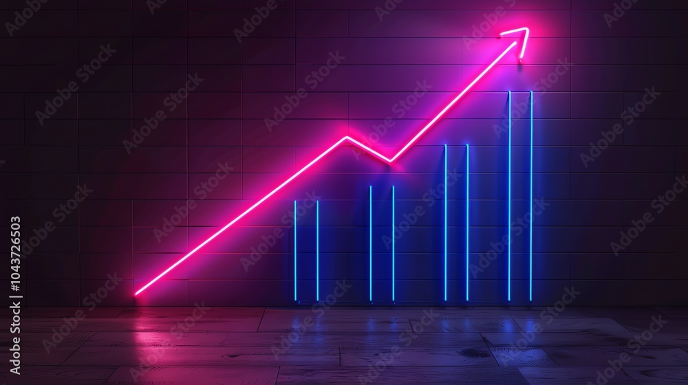 A vibrant neon graph depicting growth, featuring pink and blue lines against a dark wooden backdrop, symbolizing progress and success. A vibrant neon graph depicting growth, featuring pink and blue lines against a dark wooden backdrop, symbolizing progress and success.