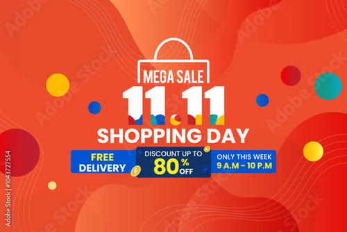 11.11 Shopping day sale poster or flyer design. 11.11 Mega sale online banner. Global shopping world day. Eps10 vector illustration