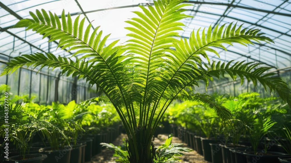 Obraz premium Tropical fern palm plant inside a greenhouse