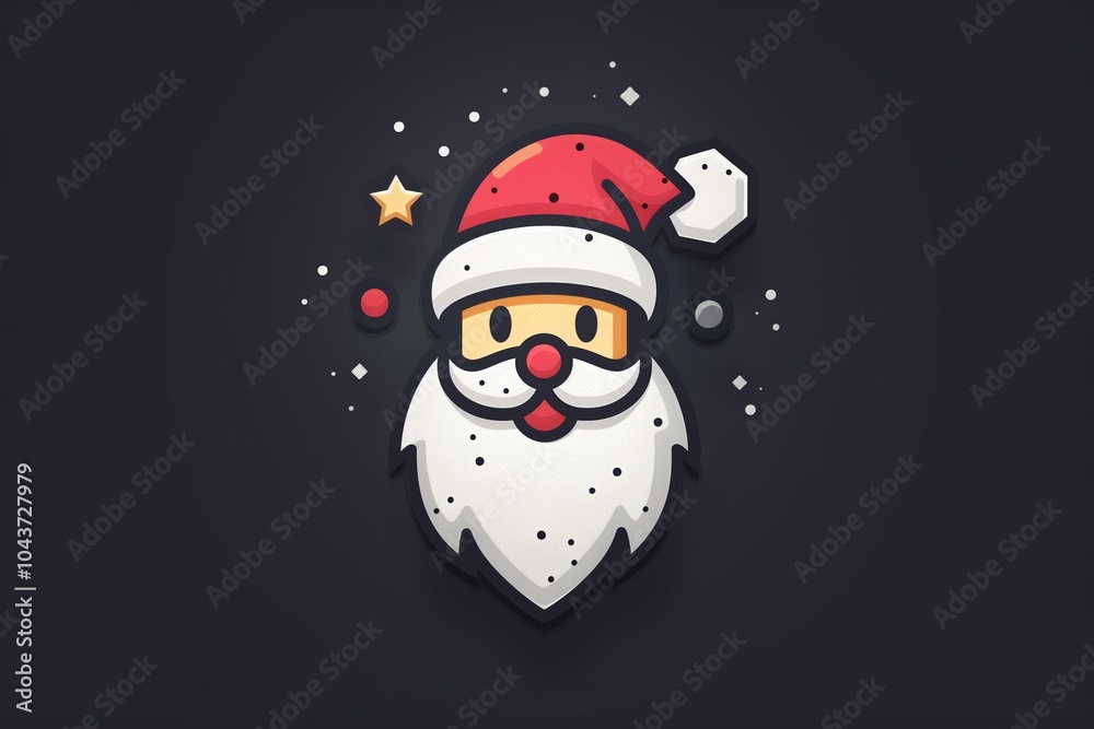Naklejka premium A charming minimalist illustration of Santa Claus, featuring his iconic red hat, white beard, and glasses.