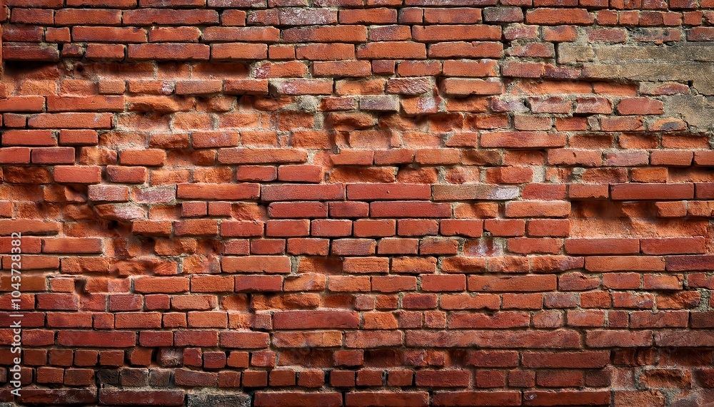 Obraz premium Close-up of an Aged and Weathered Red Brick Wall with Cracks, Erosion, and Uneven Brickwork. Ideal for Concepts of Urban Decay, Historical Architecture, and Industrial Texture Backgrounds