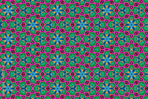 Endless geometric ornament with beautiful colorful floral patterns.