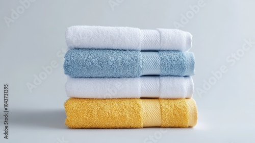 Stack of light blue white and yellow towels