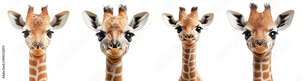 Obraz premium adorable baby giraffes displaying playful expressions transparent background