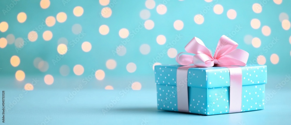 blue gift box with pink bow blue gift box with pink bow