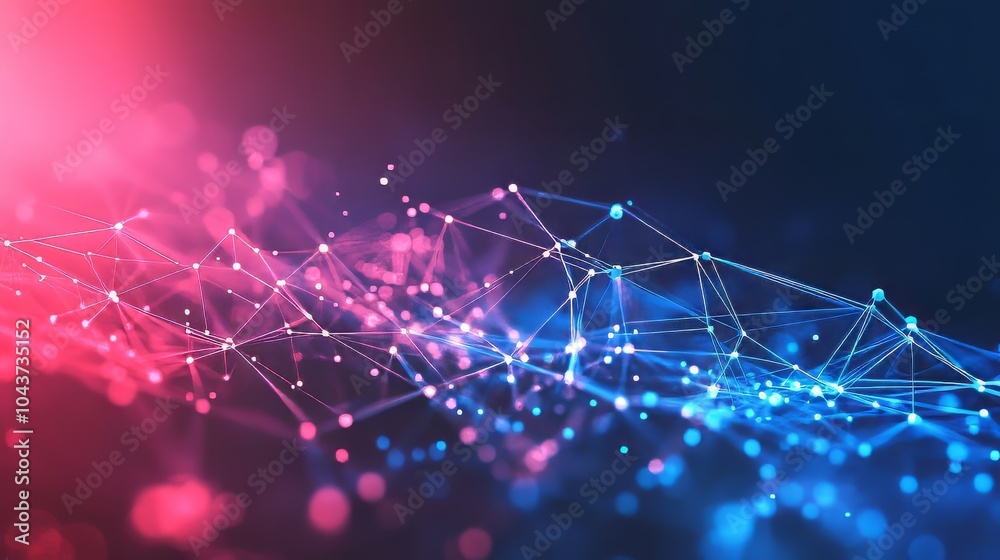 Ultra-Realistic Abstract Tech Background: Future Lines & Dots Mesh in Dark Blue, Red & Pink - Big Data & Digital Connection Ultra-Realistic Abstract Tech Background: Future Lines & Dots Mesh in Dark Blue, Red & Pink - Big Data & Digital Connection