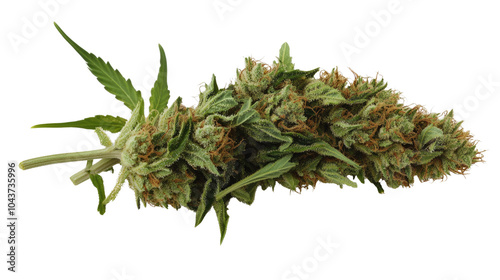 Green cannabis leaf isolated on white background, representing hemp and marijuana as a natural herb and medicinal plant photo