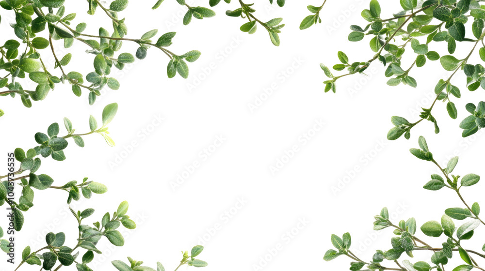 Green leaves border design featuring a floral pattern with branches and butterflies, perfect for spring and summer decorations Green leaves border design featuring a floral pattern with branches and butterflies, perfect for spring and summer decorations