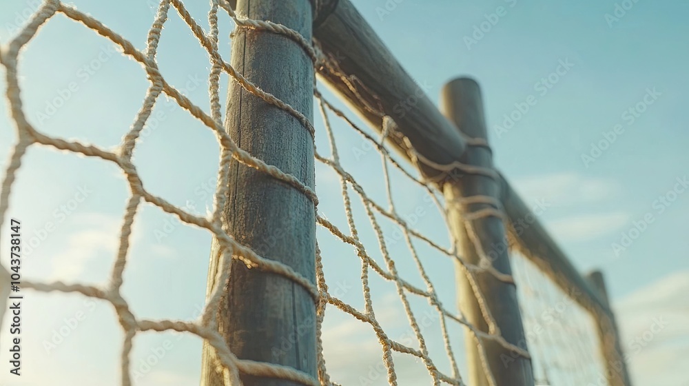 Fototapeta premium A close-up of goalposts and a net swaying gently in the wind
