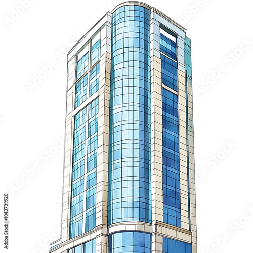 Watercolor Illustration of a Modern Office Building.