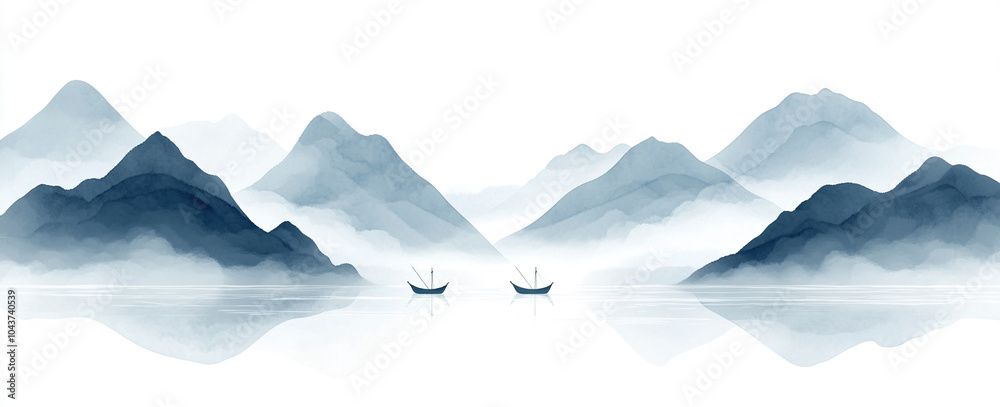 New Chinese style blue ink landscape painting with artistic conception
New Chinese style blue ink landscape painting with artistic conception