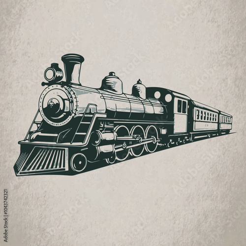 Steam locomotive, old train, Hand drawn style.