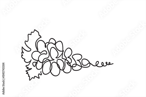 Continuous one line drawing healthy sweet organic grapes for vineyard logo identity. Fresh tropical fruitage concept for fruit orchard garden icon. Single line draw design vector graphic illustration