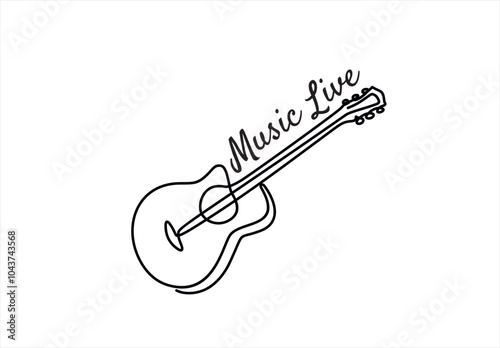 One line acoustic guitar illustration Music live. Music band instrument line art. steel guitar logo icons vector design.	