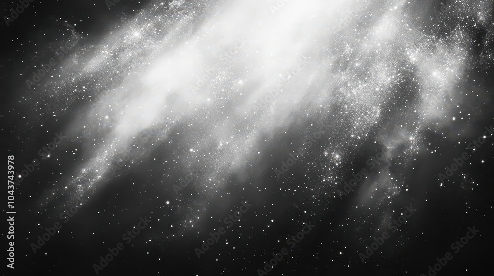 Naklejka premium Ethereal Cosmic Whispers: A Monochromatic Symphony of Stardust and Light Rays Dancing Through the Ancient Nebula's Mysterious Veil