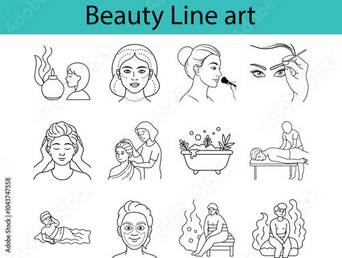 Beauty Line Art Illustration Set Spa Salon