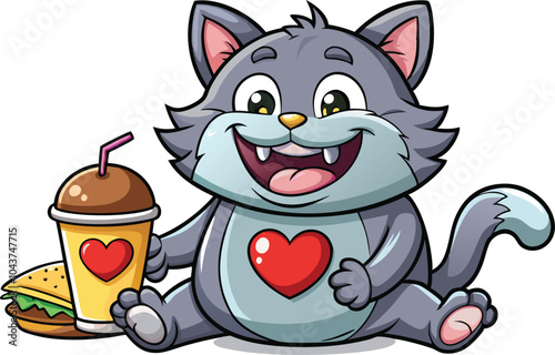 Funny cartoon cat burger clipart vector