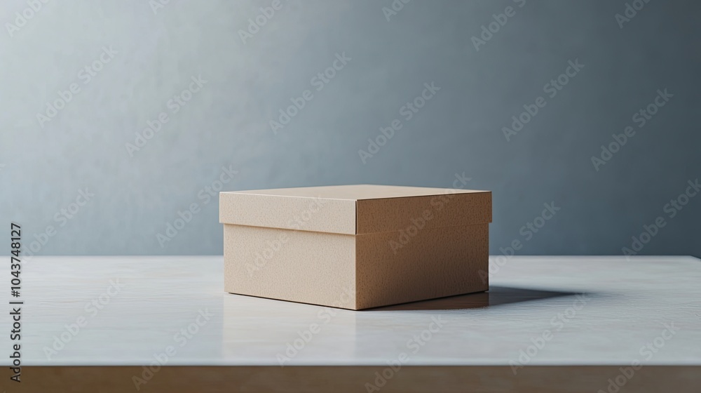 A customizable packaging box with a matte finish resting on a minimalist desk A customizable packaging box with a matte finish resting on a minimalist desk