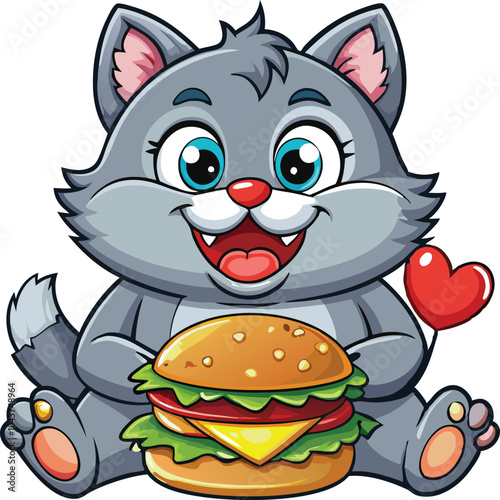 Funny cartoon cat burger clipart vector