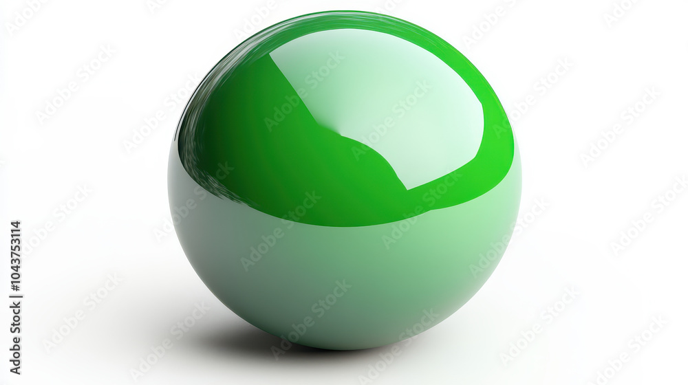 Glossy Green Sphere Render with Shadow on White Background for Design Projects