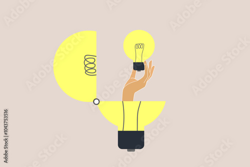 Hand find idea from lightbulb. concept of solution, best result or outcome, search new innovation, opportunity
