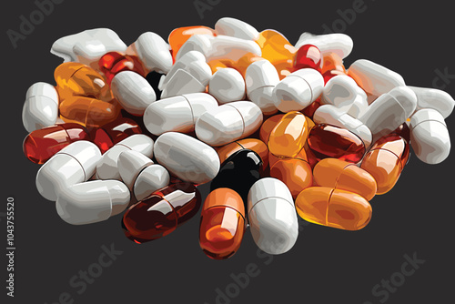 a heap of various types of pills and tablets isolated over white