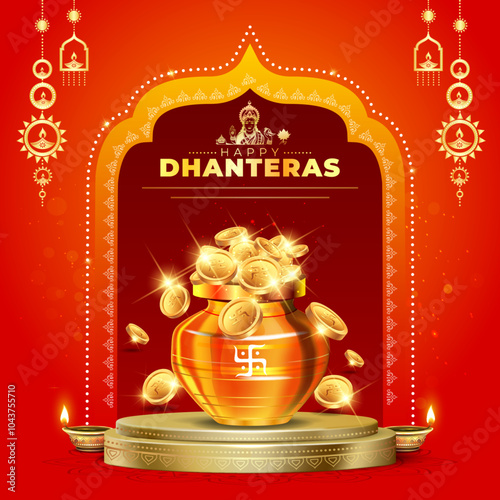 Happy Dhanteras festival of India. Greeting card Background.