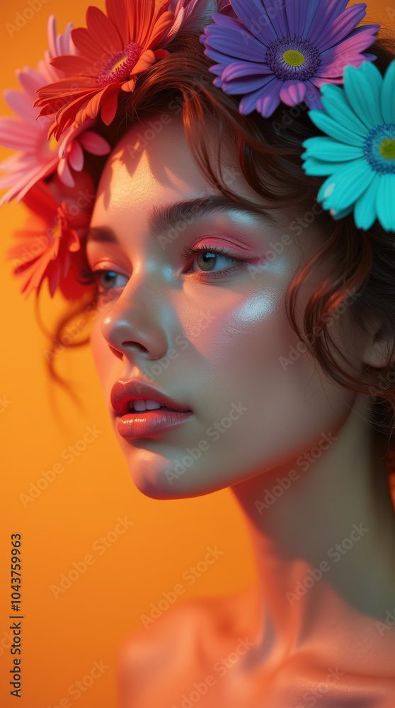 Naklejka premium Beautiful Female Model Showcasing Natural Beauty and Flawless Skin in Fashion and Beauty Portrait - Perfect for Vibrant Skincare, Cosmetics, and Lifestyle Advertising