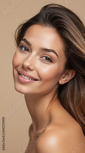 Beautiful Female Model Showcasing Natural Beauty and Flawless Skin in Fashion and Beauty Portrait - Perfect for Skincare, Cosmetics, and Lifestyle Advertising