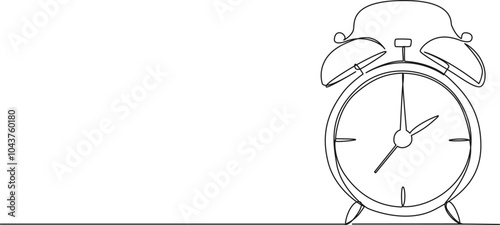 continuous single line drawing of classic alarm clock, line art vector illustration