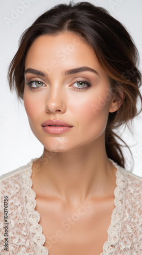 Beautiful Female Model Showcasing Natural Beauty and Flawless Skin in Fashion and Beauty Portrait - Perfect for Skincare, Cosmetics, and Lifestyle Advertising