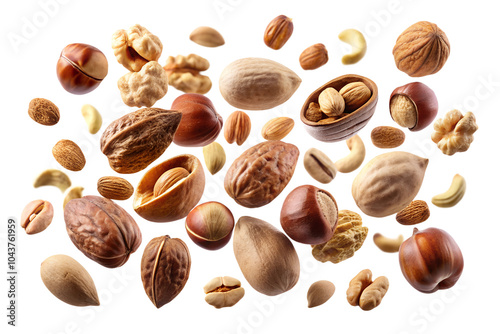 A Vibrant Collection of Flying Nuts in PNG Format Ideal for Creativity and Design Projects, Perfect for Food Blogs, Recipe Cards, and Graphic Design Work.