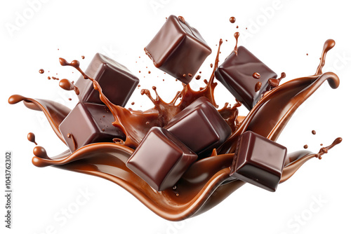 Beautiful Flying Chocolate Syrup Pieces Ideal for Food and Dessert Illustrations, Perfect for Marketing Designs and Ad Campaigns Featuring Mouthwatering Treats
