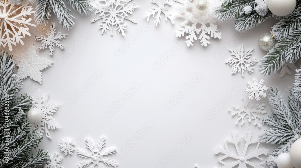 A creative frame featuring letter paper decorated with detailed paper snowflakes and a Christmas tree, capturing the holiday essence in a charming and artistic display.