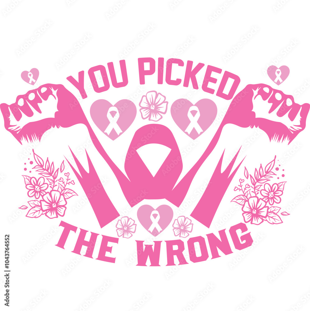 Obraz premium Breast Cancer T-shirt Design, Breast Cancer Awareness, Inspirational Breast Cancer Survivor T-Shirt, Hope and Strength Pink Ribbon, Support Breast Cancer Fighters, Faith Over Fear, Warrior Woman.