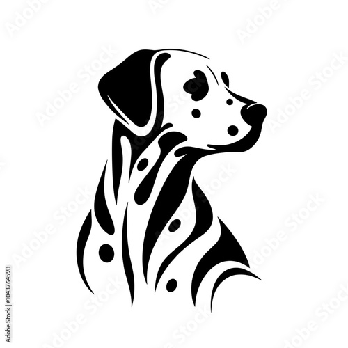 A black and white silhouette of Dalmatian, minimalist stroke, minimalist art style, vector, isolated, transparent background  photo