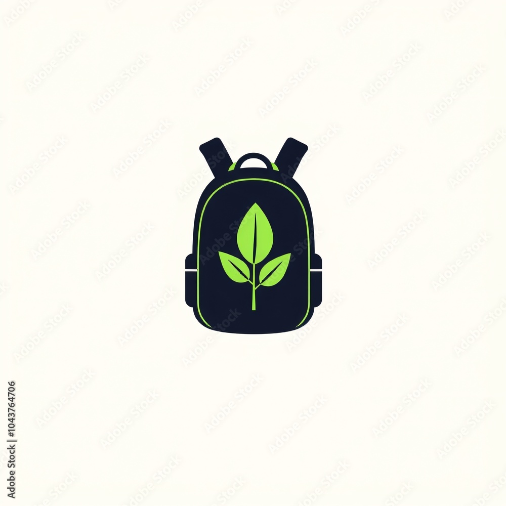 Eco-friendly backpack design featuring a green leaf emblem representing sustainability and nature appreciation Eco-friendly backpack design featuring a green leaf emblem representing sustainability and nature appreciation
