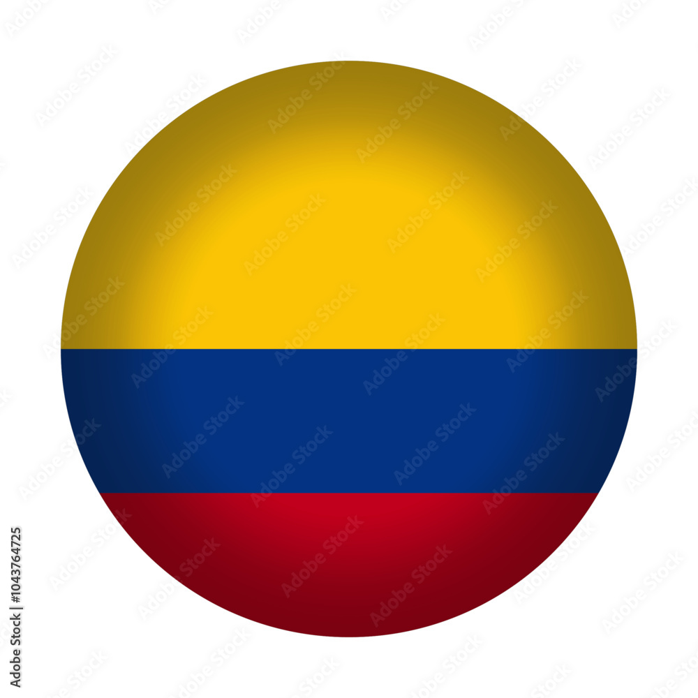 Round Colombian flag icon, vector illustration. Colombia flag button isolated on a transparent or white background. Round Colombian flag icon, vector illustration. Colombia flag button isolated on a transparent or white background.