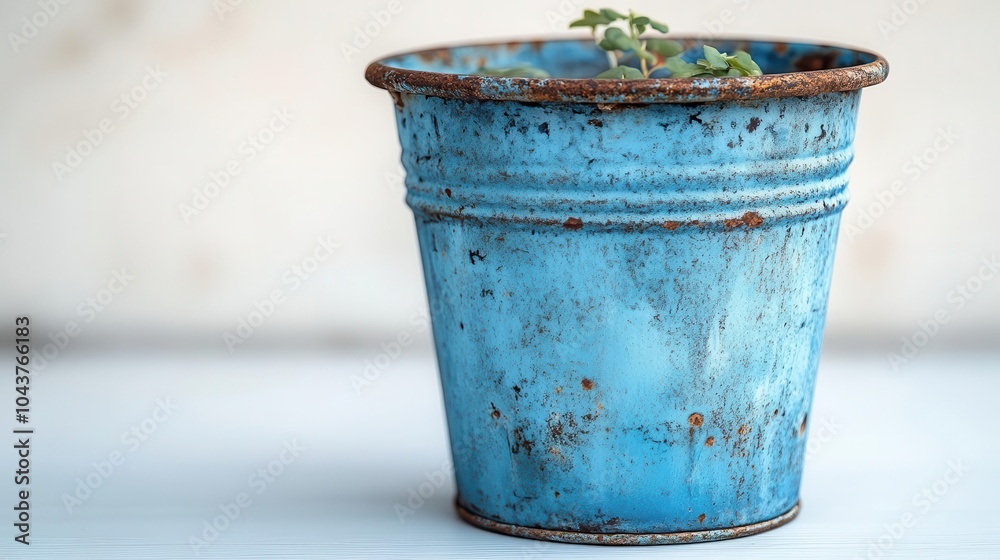 blue metal bucket showcased against a clean white background emphasizing texture and form in a minimalistic yet striking visual presentation blue metal bucket showcased against a clean white background emphasizing texture and form in a minimalistic yet striking visual presentation