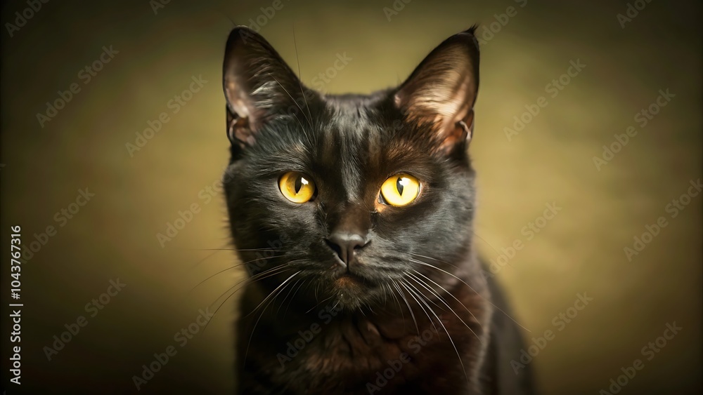 Portrait Black Cat the Face in Front of Eyes Is Yellow Portrait Black Cat the Face in Front of Eyes Is Yellow